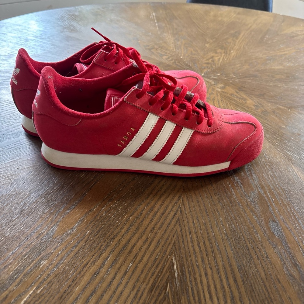 adidas Samoa Red Low-Top Sneakers with White Stripes